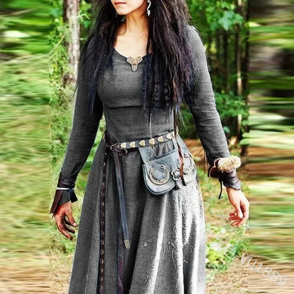 LisdinoMedieval Dress Women Long Sleeve Maxi Robe Vintage Fairy Elven Dress Renaissance Celtic Viking Gothic Cosplay Costumes