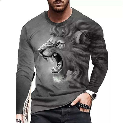 Retro Men's Long Sleeve T-shirt Animal Print Shirt Animal Pattern Clothing Street Apparel Sleeve Top Men's Plus Size XS-5XL
