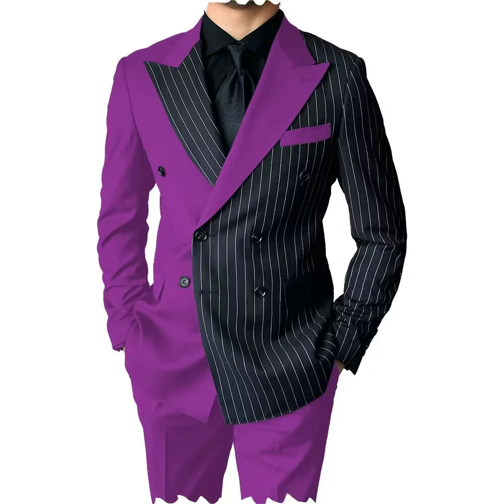New Style Slim Fit Men Suits 2 Piece Groom Tuxedos Peak Lapel Double Breasted Blazer Pants Sets Prom Business Costume Homme