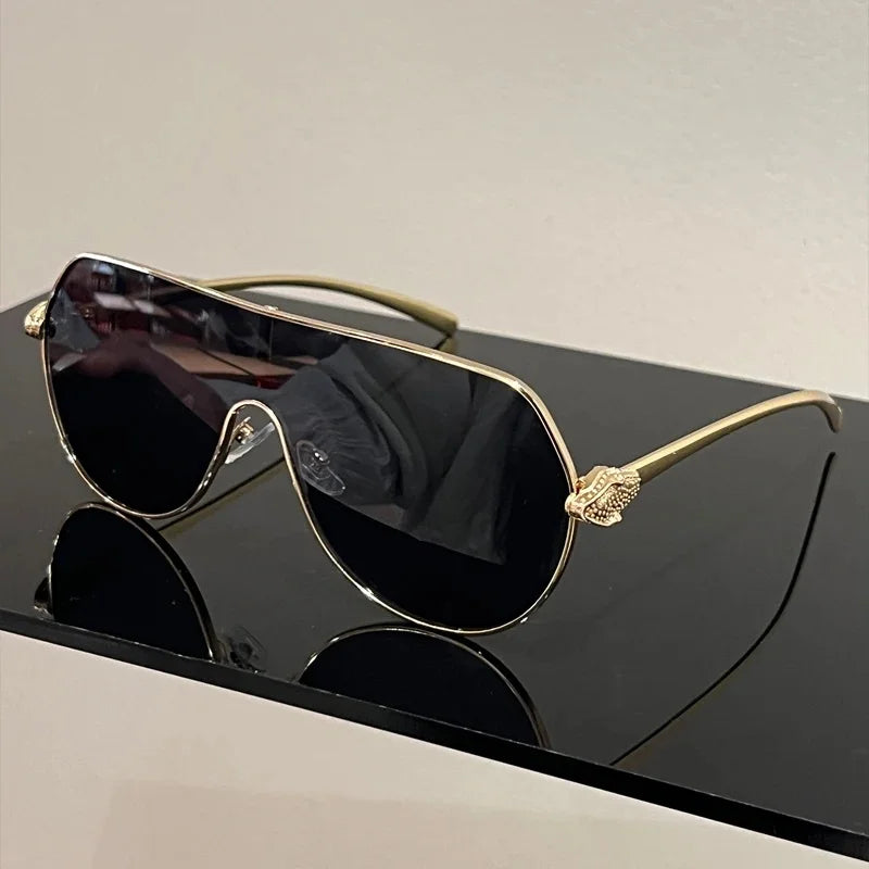 Men New Fashion Metal Rim Monoblock Outdoor Shades Women Trendy Luxury Brand Design Sun Glasses Oversize Pilot Sunglasses