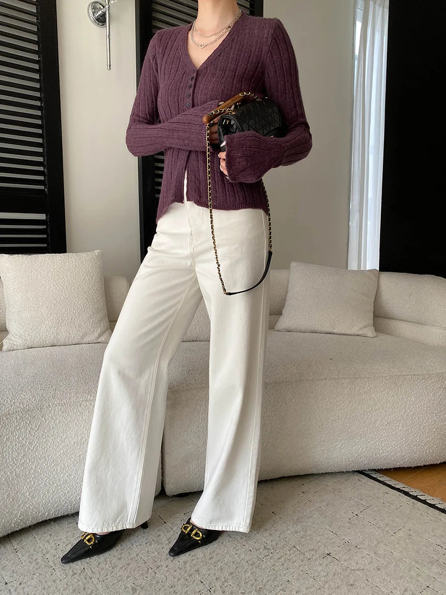 Spring women's fashionable and simple commuting temperament, high waist wide leg straight leg slimming jeans