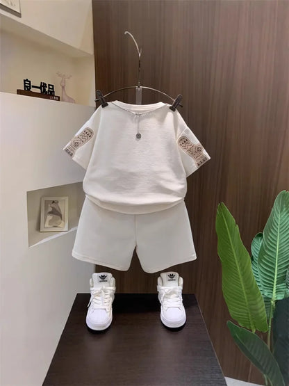 Summer Boys Cotton Leisure Print Alphabet T-Shirt+Shorts Pant Set School Kids 2PCS Tracksuit Children Sportswear Outfit 5-16 Yrs