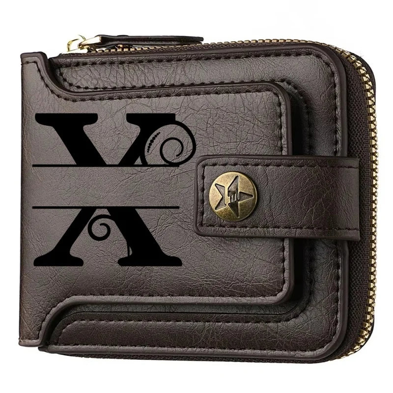 Men's Custom Wallet - Personalized Artificial Leather Men's Engraved Name and Letter Wallet, Father's Day Dad Gift, Brown