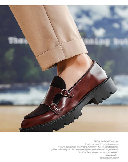 New Buckle Designer Big Size Loafers For Man Spring Autumn Business Leather Platform Shoes Male Fashion Casual Elegant Shoes Man