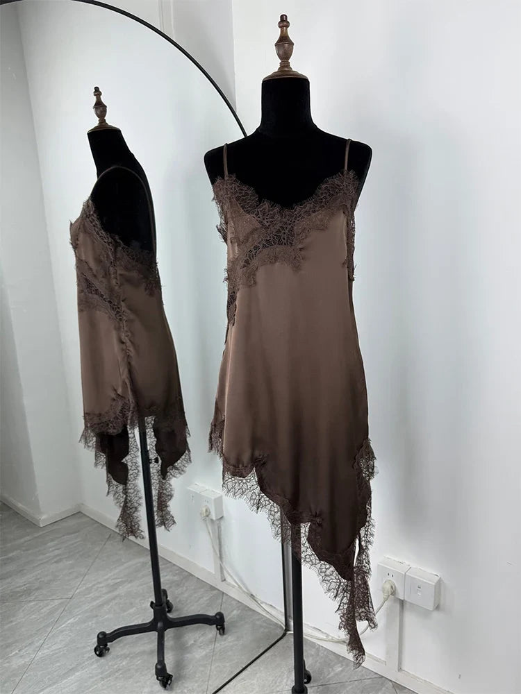 Trendix Black Lace Slip Dress Women exy Hollow Out Sleeveless Short Dresses Party Club Ruffle Loose Elegant Backless Mini Dress