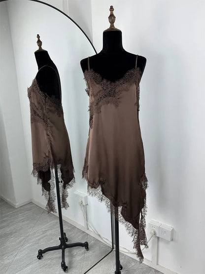 Trendix Black Lace Slip Dress Women exy Hollow Out Sleeveless Short Dresses Party Club Ruffle Loose Elegant Backless Mini Dress
