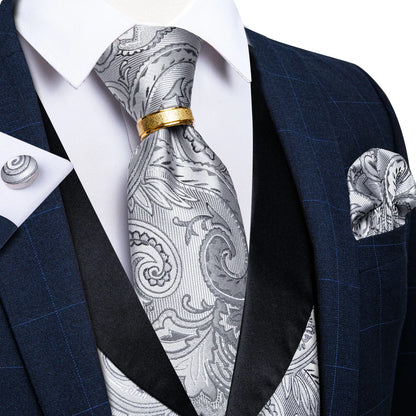 Men's Vest Blue Floral Suit Vest V Neck Tie Set For Wedding Party Brand Formal Dress Waistcoat Man Casual Sleeveless Jacket