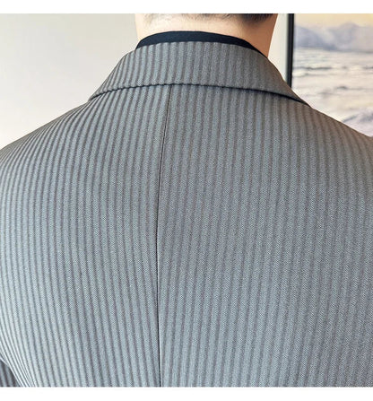 Luxury Stripe Men Suit Korean Version Fashion Elegant Slim Fit Tuxedo Formal Groom Wedding Social Suits