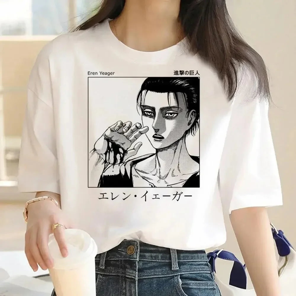 2024 New Anime Attack Titan Graphic Printing Harajuku T-Shirt Casual Fashion Short Sleeve Plus Size T-Shirt Ladies Short Sleeve