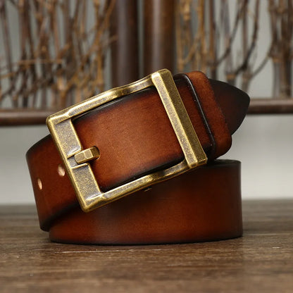 3.8CM Pure Cowhide High Quality Genuine Leather Belts for Men Strap Male Brass Buckle Fancy Vintage Jeans Cowboy Thicken Cintos