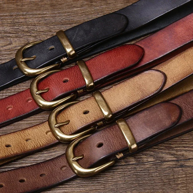 3.3cm Fashion Genuine Leather Pin Buckle Men's Belt Retro Korean Pure Cowhide Jeans Belts for Women Luxury Designer Cowboy