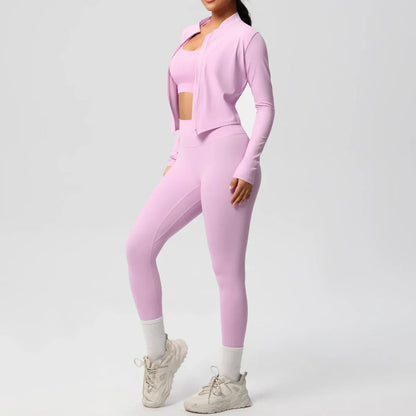 3pcs Sportswear Yoga Set Gym Sports Bra Zipper Jacket Leggings Clothes Sportswear Yoga Suits For Women Fitness Set Tracksuit