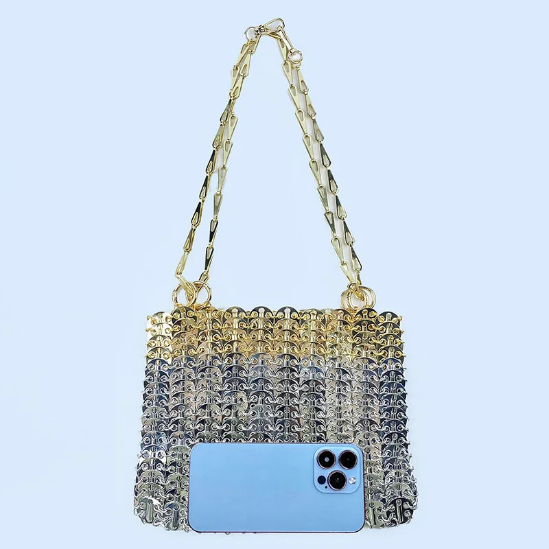 2024 Hot selling metal sequin high-capacity mobile phone cross-body chain bag handmade bag for women's fashion trend