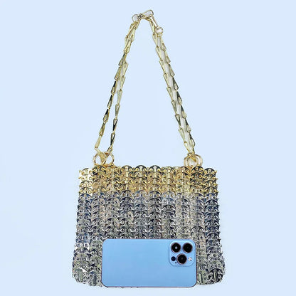 2024 Hot selling metal sequin high-capacity mobile phone cross-body chain bag handmade bag for women's fashion trend