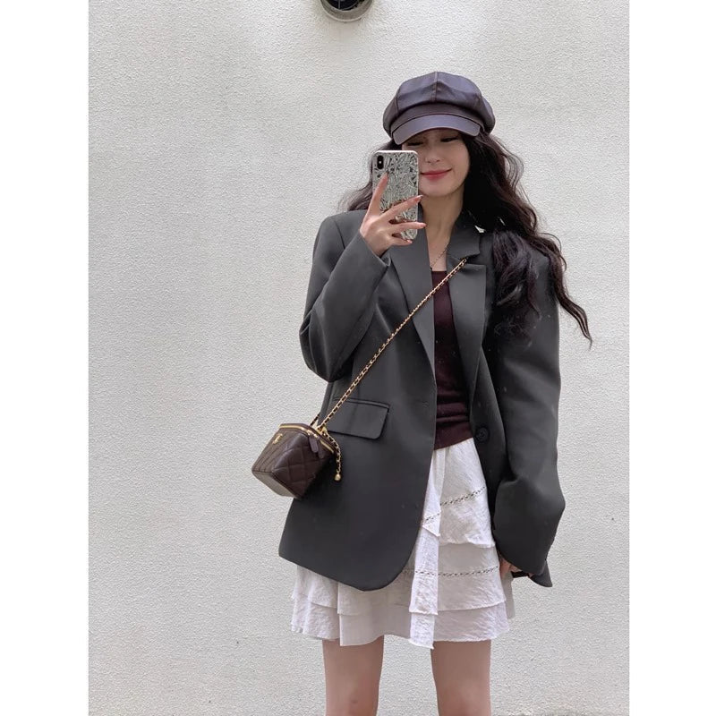 Suit Jaet Women's Small Size Spring Autumn New Loose Sle Ele Street Sle Faionable Long Sve Polyester