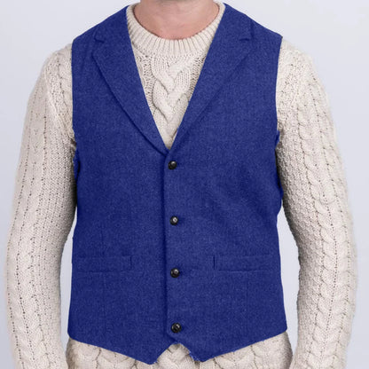 Men Vest Navy Blue Herringbone With Lapel Single Button Waistcoat For Wedding Party Business Office Work Daily Men Suit Vest