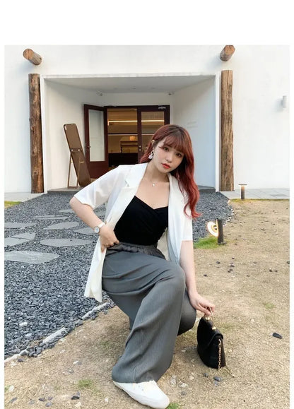 Office Lady Blazers Women Solid Lazy Style Summer Work Wear Casual Mujer Formal Vintage Outwear Clothing Elegant Ulzzang Daily
