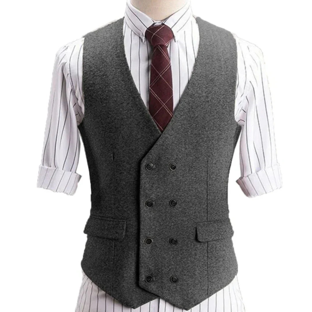 Men Vest Khaki Herringbone Double Button Solid Waistcoat For Wedding Banquet Business Office Work Casual Daily Men Suit Vest