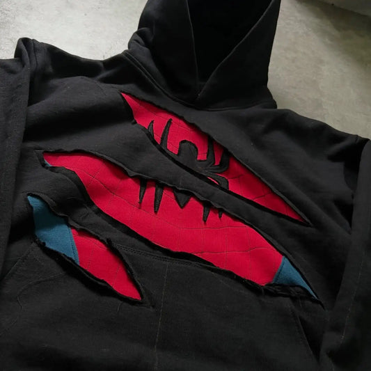 American Retro Spider Patchwork Print Hoodies Fashion Oversized Loose Full Zipper Hoodie Men Jacket Gothic Street Y2k Sweatshirt