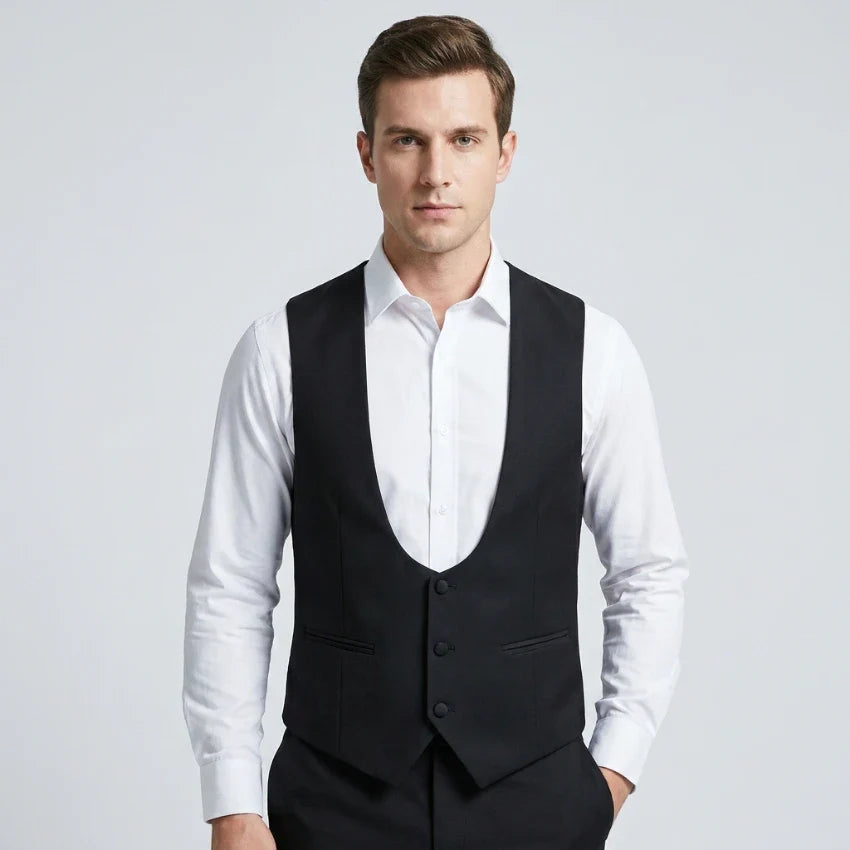 Black Men Suit Vest for Wedding Party One Piece Slim Fit Male Waistcoat Solid Color Fashion Coat EU44-EU60 New Arrival