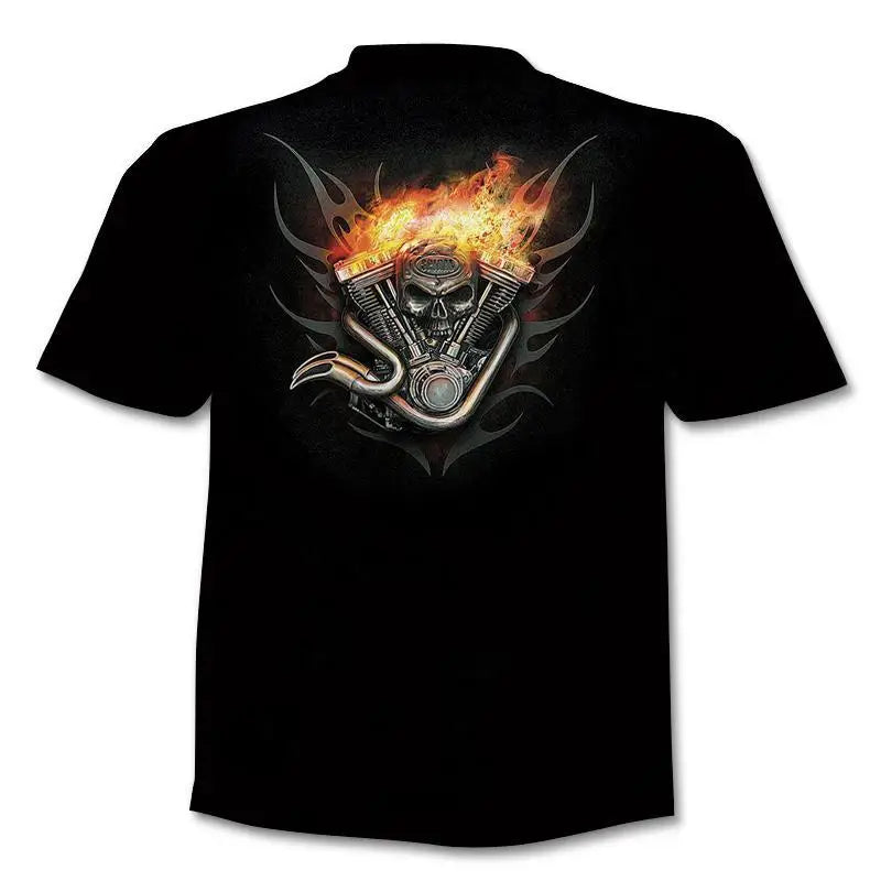 New retro street punk motorcycle men's T-shirt 3D shirt casual fashion hip-hop horror short sleeved round neck men's clothing