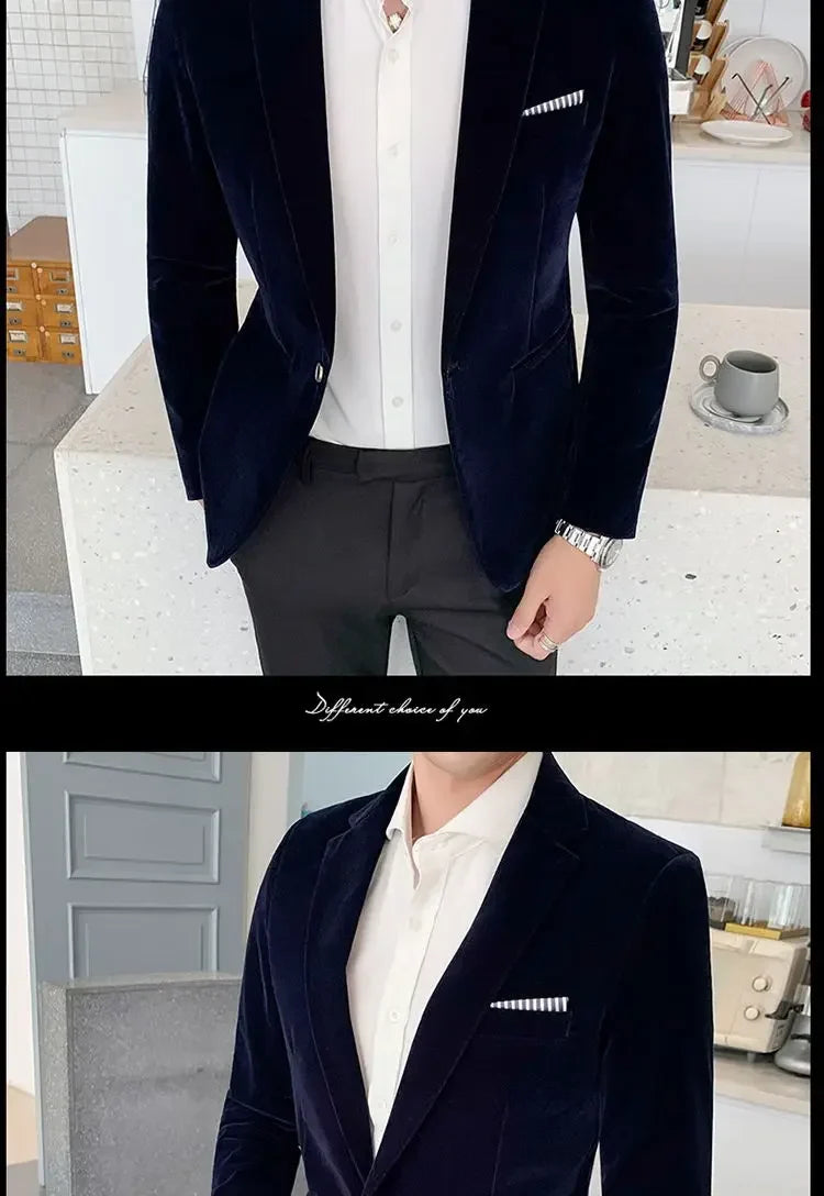 Mens Blazer Men's Fashion Business Corduroy Shirt Gentleman British Style Casual Slim-fit Wedding Work  Mens Blazer Jacket  5XL