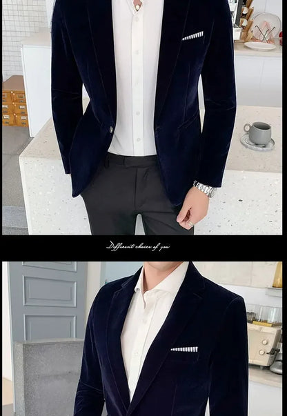 Mens Blazer Men's Fashion Business Corduroy Shirt Gentleman British Style Casual Slim-fit Wedding Work  Mens Blazer Jacket  5XL