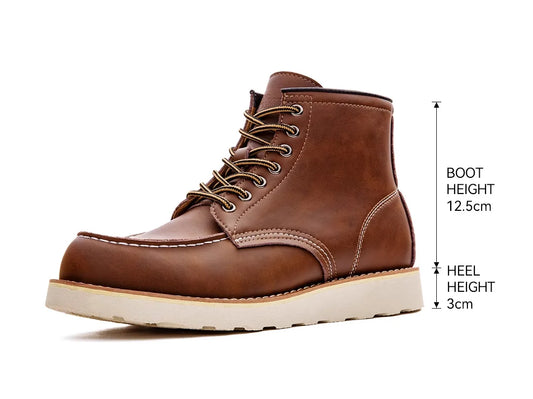 Vintage Brown High Top Split Leather Motorcycle Boots Men Work Fall and Winter Lace-Up Round Toe Boots Outdoor Ankle Shoes
