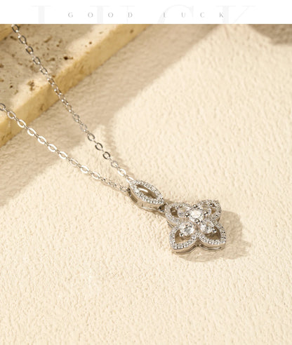 925 Sterling Silver Luxury Flowers Pendant Necklace Classic Daily Wear Jewelry Sets For Women Fine Bracelet