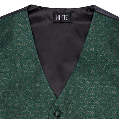 Men Vest Tie Elegant Solid Dress Sleeveless Jacket 4PC Hanky Cufflink Paisley Suit Waistcoat Wedding Gift Hi-Tie