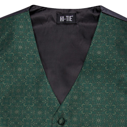 Men Vest Tie Elegant Solid Dress Sleeveless Jacket 4PC Hanky Cufflink Paisley Suit Waistcoat Wedding Gift Hi-Tie