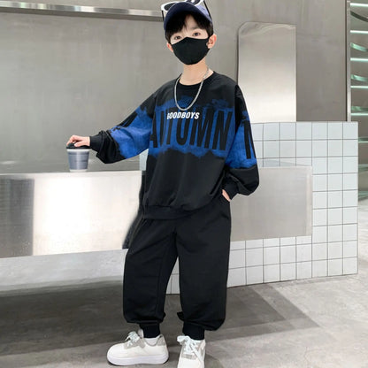 SpringAutumn Boys Tie Dye Alphabet Sweatshirt+Sweatpant Workout Set School Kid 2PCS Tracksuit Children Outfit Jogger Suit 5-16Yr