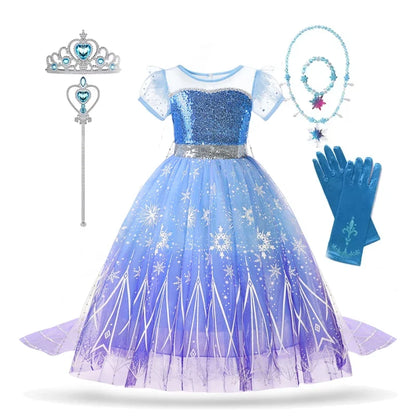 Elsa Girl Dresses Princess Costume Children's Sequin Fantasy Children's Cosplay Queen Clothes Halloween Carnival Party Dresses