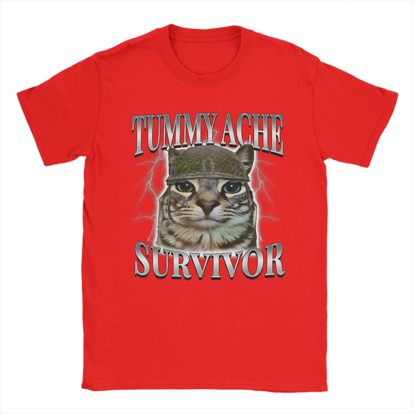 Tummy Ache Survivor Cat Meme Funny Saying Cats Animals T Shirt Summer  Pure Cotton T-Shirts For Men's Trending Casual Tee Shirt