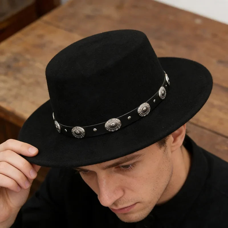100% Wool Black Retro Felt Fedora Hats for Men Women Wide Brim Soft Church Panama Hat with Belt