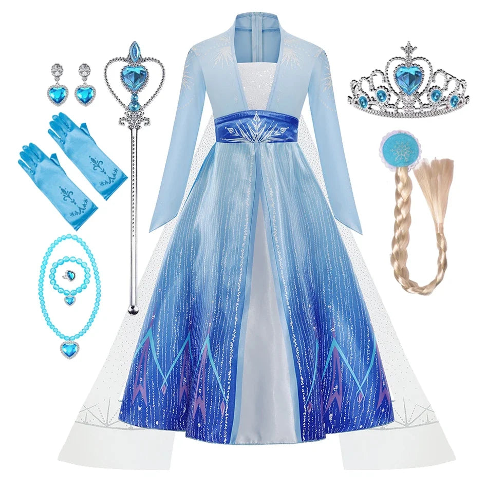 Frozen Elsa Princess Dress Vestidos For Girl Birthday Party Long Sleeve Halloween Cosplay Carnival Clothing Kids Dress For Kids