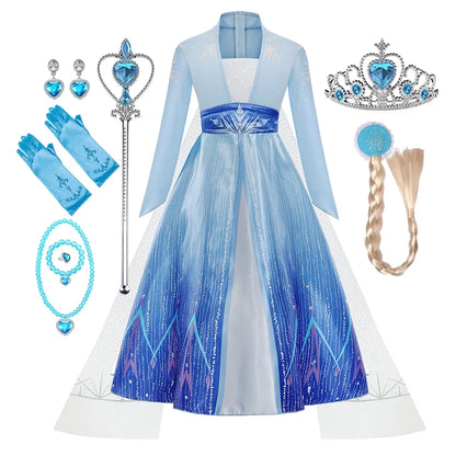 Frozen Elsa Princess Dress Vestidos For Girl Birthday Party Long Sleeve Halloween Cosplay Carnival Clothing Kids Dress For Kids