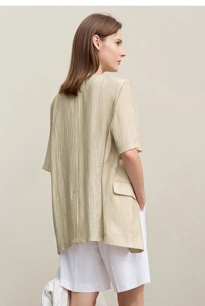 Women's Blazer 2026 Summer New Commuter V-neck Short Sleeve Single Button Women's Jacket Loose Shoulder Padded Top 12621092