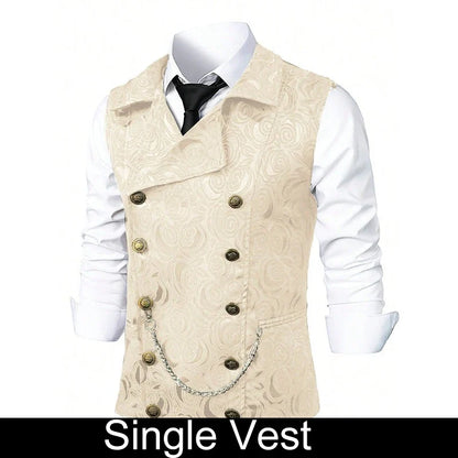 Suit Vest Men British Style Turn Down Collar Double-breasted Male Waistcoat Slim Printed Business Casual Man Coat Vest