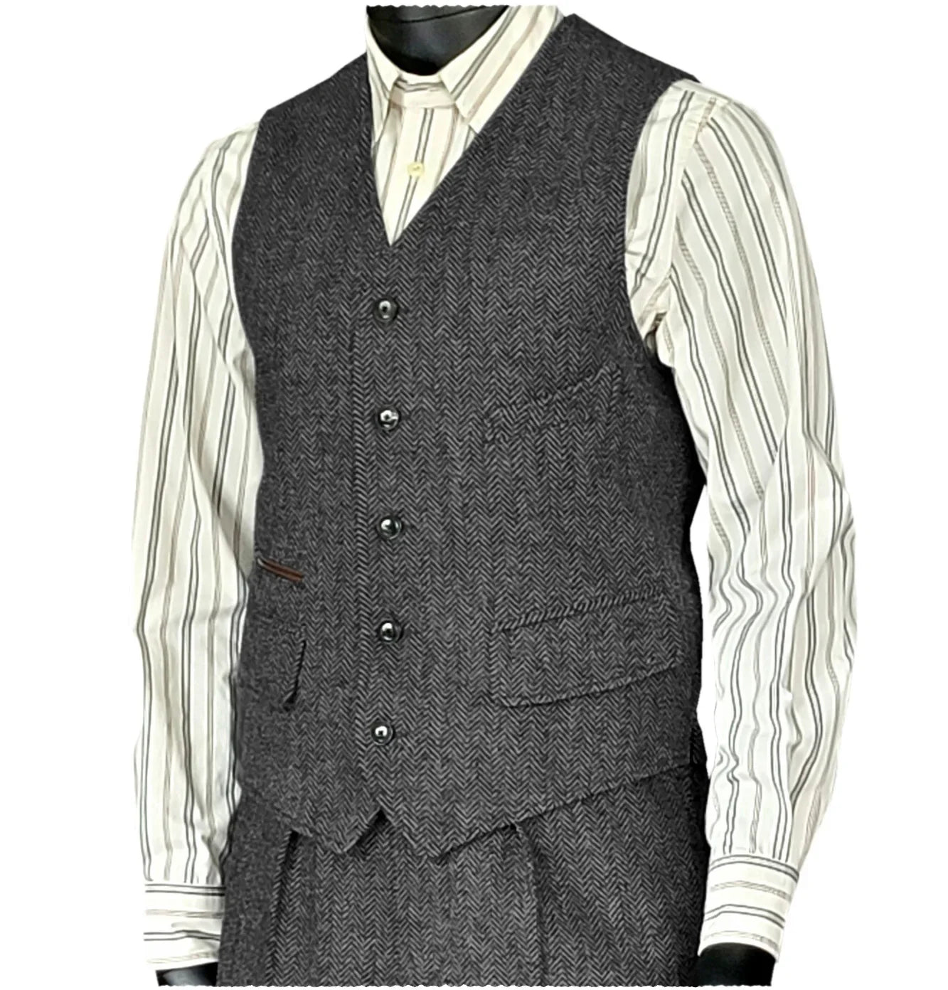 Men's Houndstooth Wool Vest British Style Business Waistcoat Casual Sleeveless Jacket Ready‑to‑Ship Business Outfit  for Men