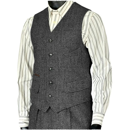 Men's Houndstooth Wool Vest British Style Business Waistcoat Casual Sleeveless Jacket Ready‑to‑Ship Business Outfit  for Men