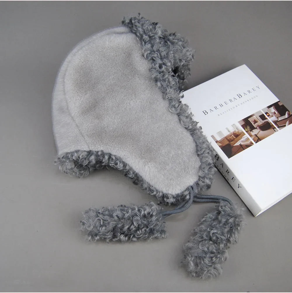 Real Fur Wool Hat Unisex New Winter Warm Bomber Russian Ushanka Hats With Ear Flaps Cow Leather Thick Snow Earflaps Baseball Cap