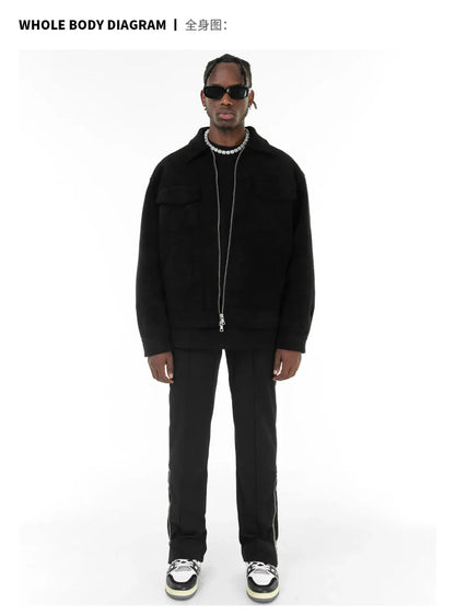 Autumn Jackets Oversize Casual Clothes High Street Pockets Laper Zipper Suede Thick Coat Mens Windbreaker Loose