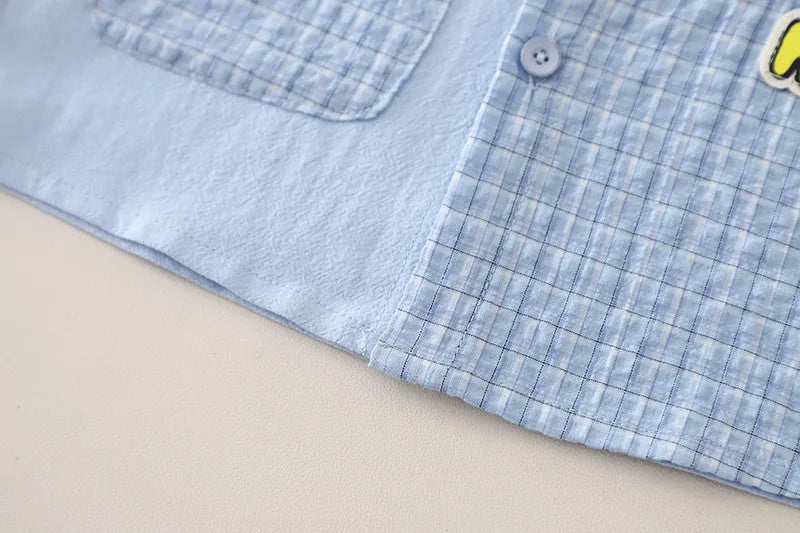 0-5Years New Baby Boys Girls Summer Clothes Sets Infant Kids Cartoon Splicing Plaid Shirt+ Shorts 2pcs/outfits Children Clothing