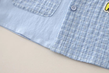 0-5Years New Baby Boys Girls Summer Clothes Sets Infant Kids Cartoon Splicing Plaid Shirt+ Shorts 2pcs/outfits Children Clothing