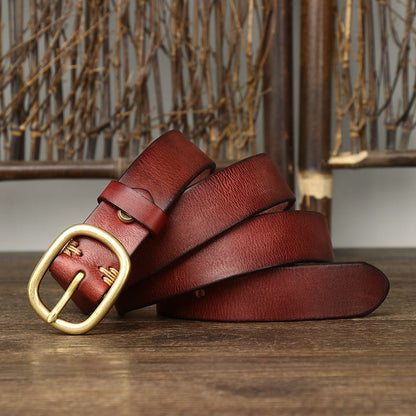 2.8CM Ladies Pure Cowhide High Quality Genuine Leather Belts for Women Brass Buckle Jeans Cowboy Waist Belt Luxury Designer