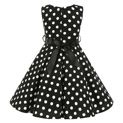 Girl's Retro Dress,Summer Princess Sleeveless Polka Dots Cotton Lightthin Romantic Floral 50s Vintage Dress Party Wedding Daliy