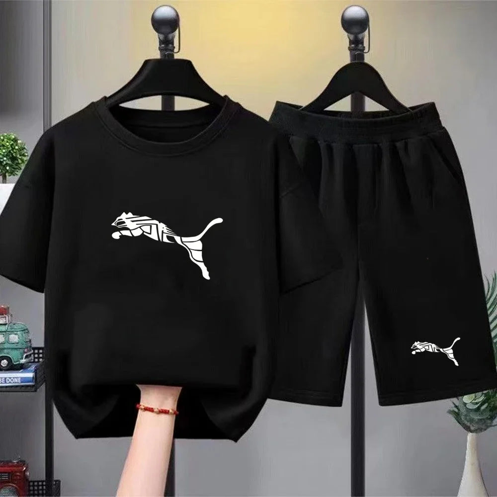 Kids White T-shirt+Shorts Two-Piece Set Print Boys Girls Toddler3-12Yrs Sports Casual Brand Clothes 2026 Summer
