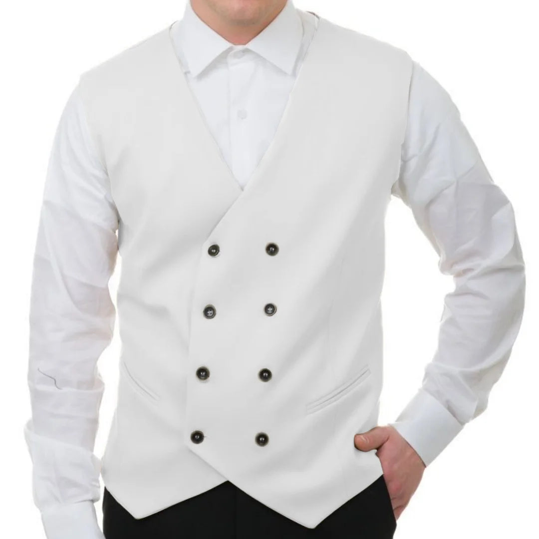 Men Vest White Solid Double Button V Neck Waistcoat For Wedding Banquet Business Party Casual Work Casual Daily Men Suit Vest