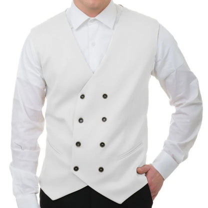 Men Vest White Solid Double Button V Neck Waistcoat For Wedding Banquet Business Party Casual Work Casual Daily Men Suit Vest
